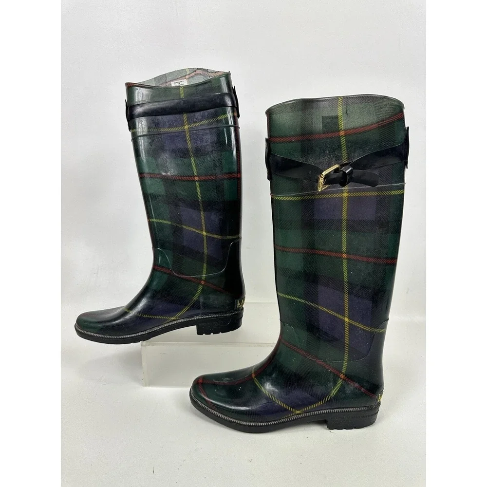 Lauren Ralph Lauren Rain Boots Womens 7 B Rossalyn II Plaid Tall